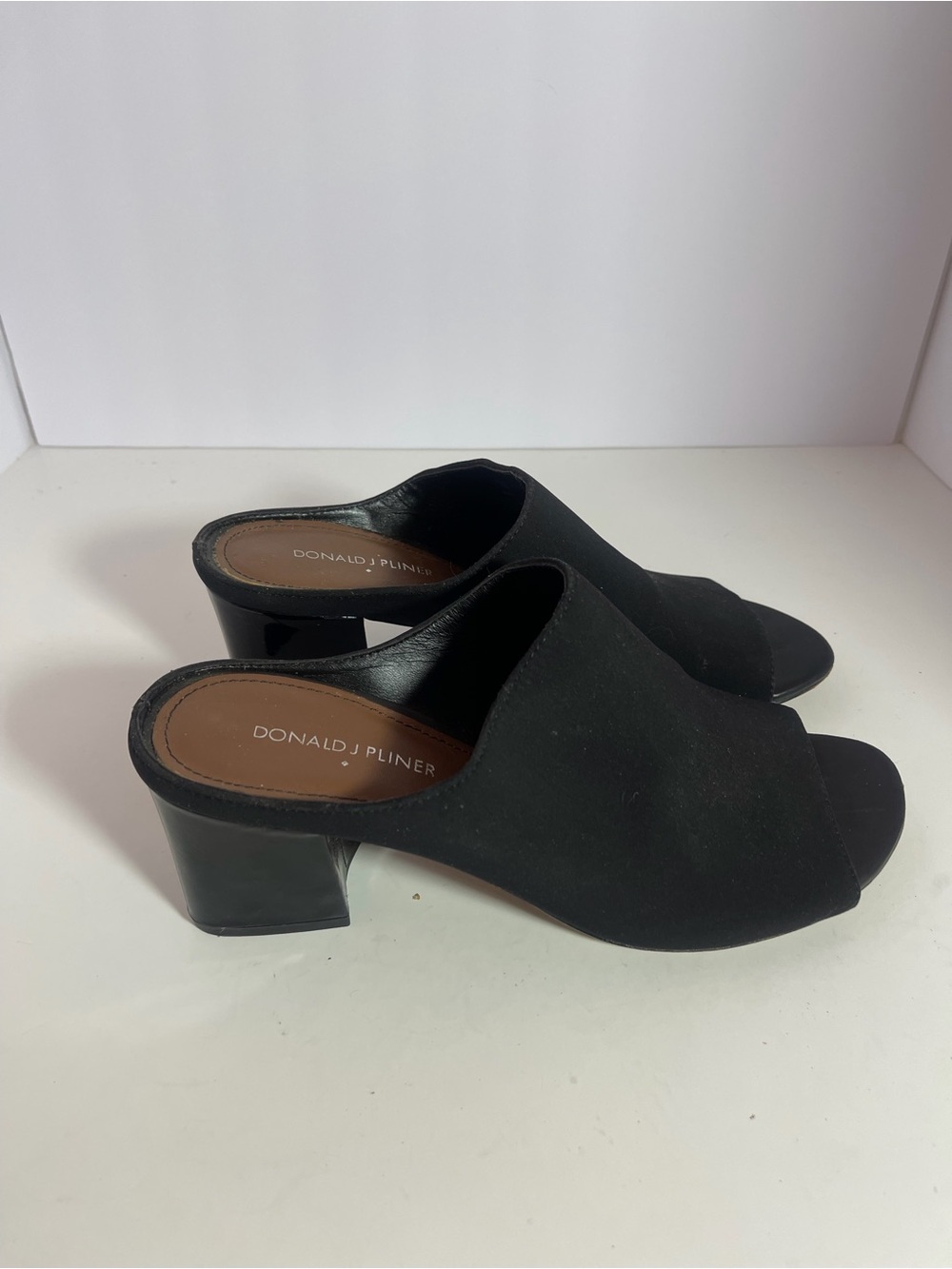 Donald J. Pliner Ellis Black Fabric Open-Toe Block Heel Slip Ons Size 8.5